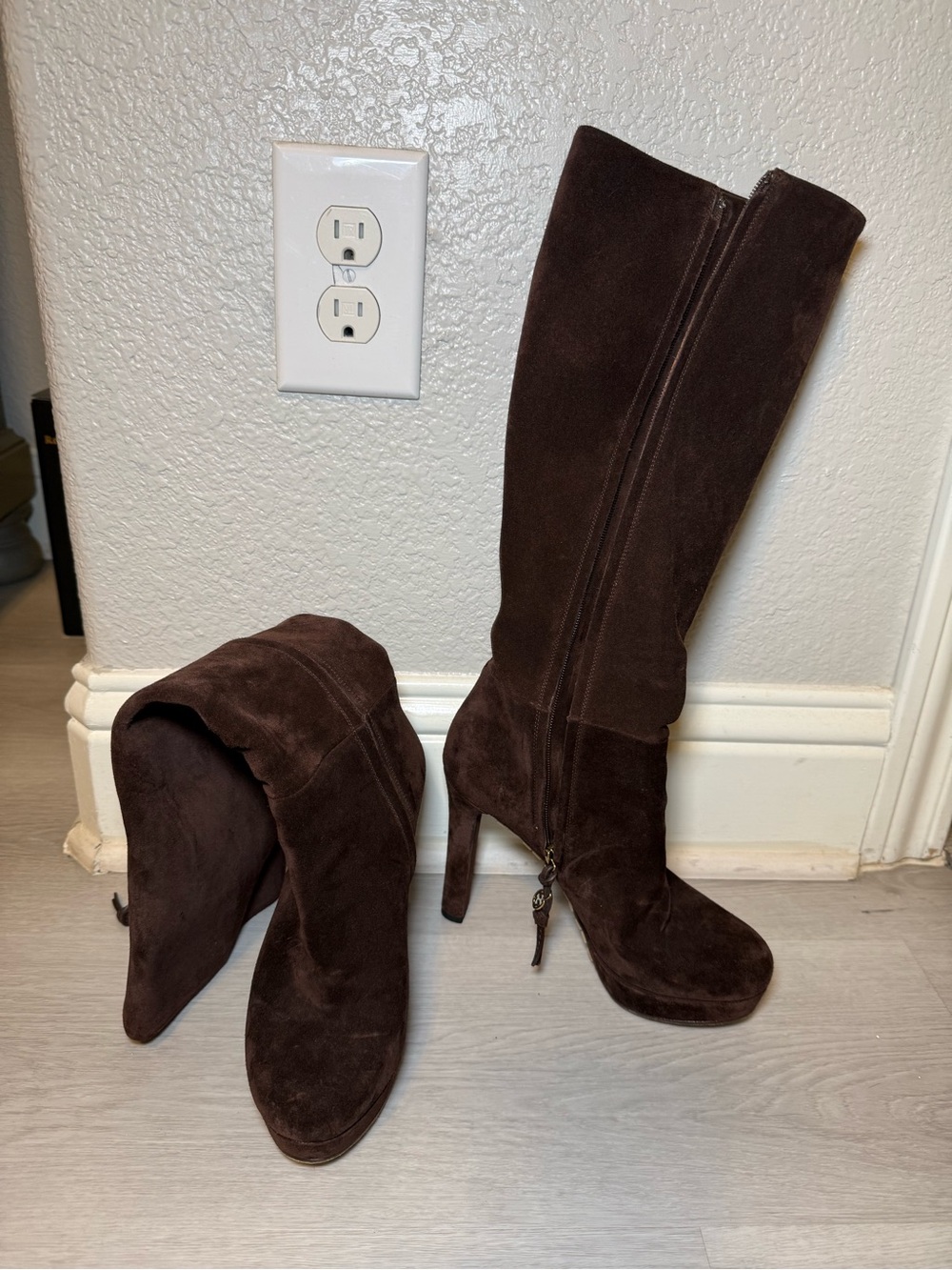 Women's Gucci Brown Suede High-Heel Knee Boots